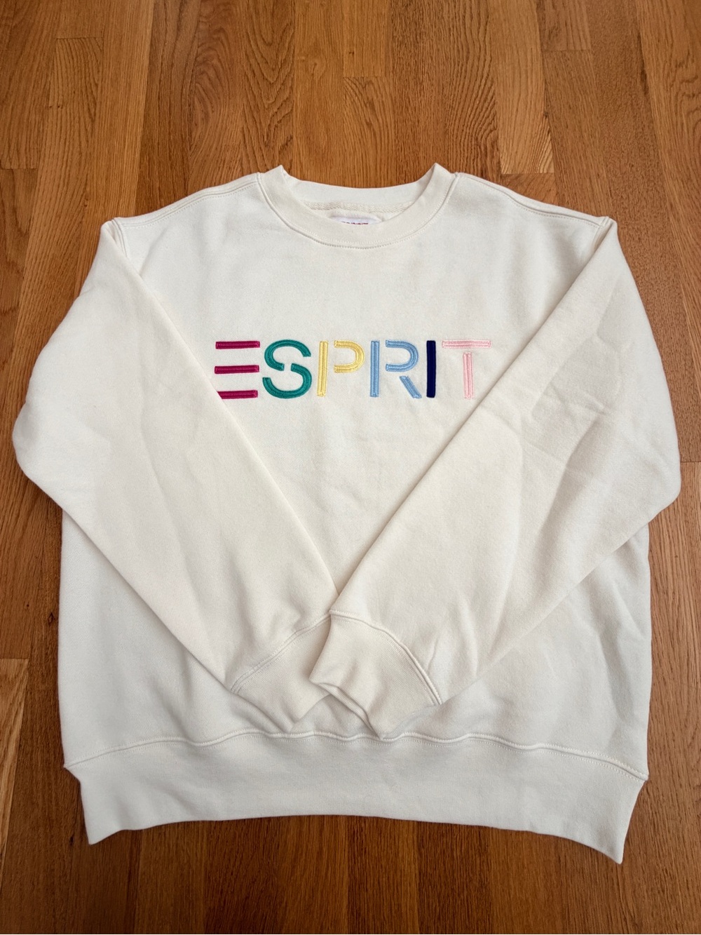 Esprit Crewneck Sweatshirt XS White Retro 80s Inspired Logo Cotton Blend EUC